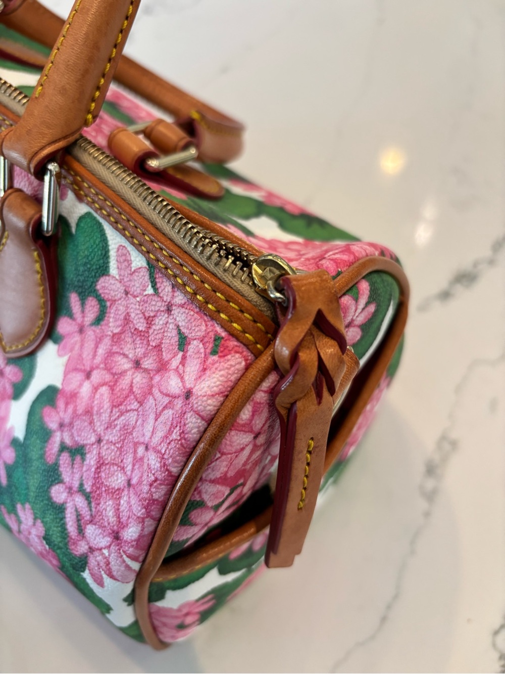 Dooney & Bourke Pink Floral Satchel with Tan Trim CT - Picture 6 of 10